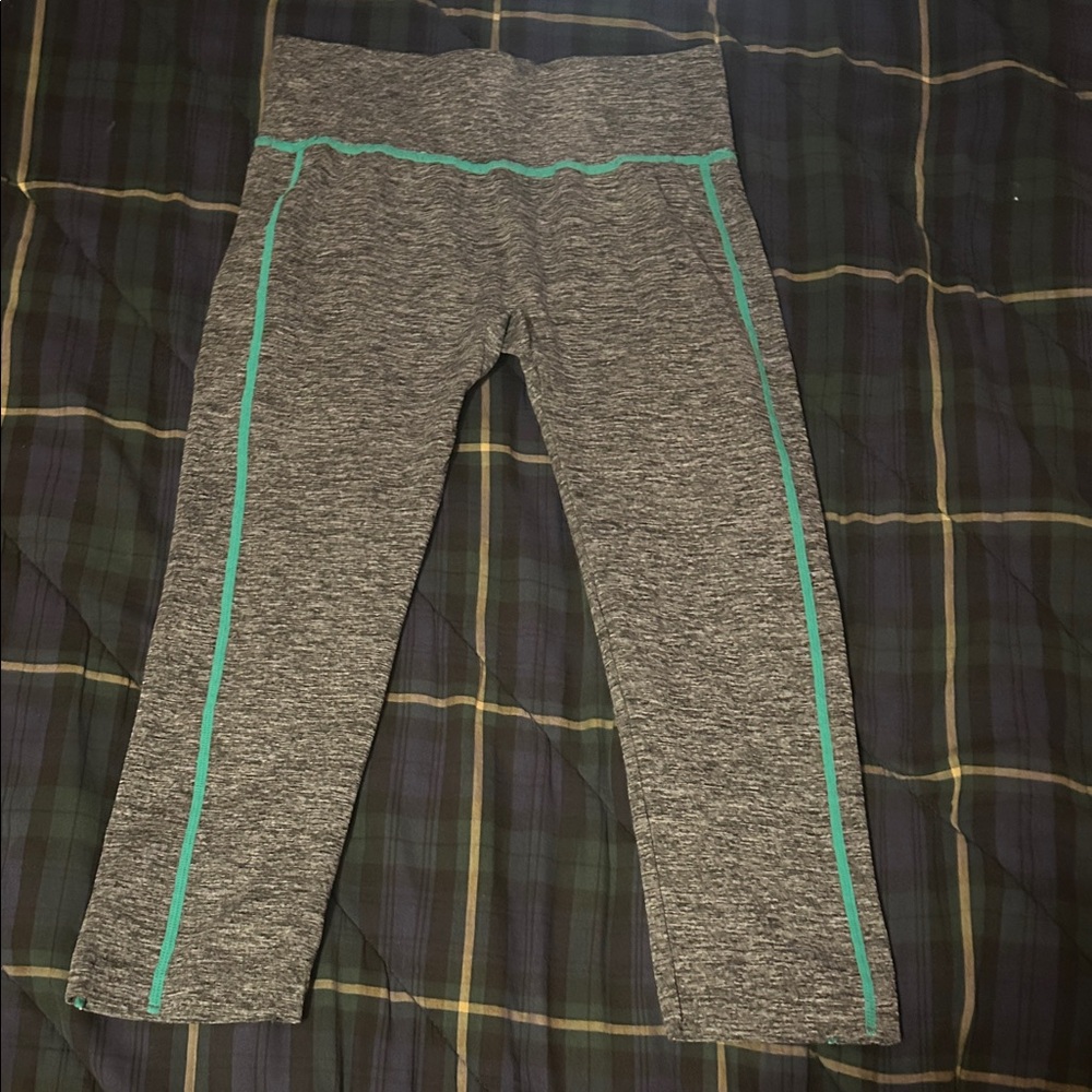 Gray Leggings with Teal Accents